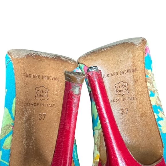 🎉Great Condition LUCIANO PADOVAN Luxury Floral Peep-Toe Heels size EU 37 (US 7) - Picture 7 of 11